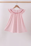 Pink strawberry embroidery gingham dress