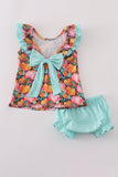 Pink pumpkin print ruffle bloomer set