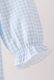Blue character embroidery gingham ruffle bubble