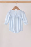 Blue character embroidery gingham ruffle bubble