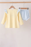Beige character embroidery gingham bloomer set