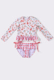 Pink floral ruffle 2pc girl swimsuit