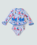 Blue sailboat 2pc girl swimsuit