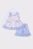 Blue floral ruffle set