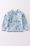 Blue unicorn sequin bomber jacket