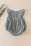 Teal linen girl ruffle bubble