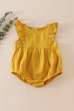 Mustard linen girl ruffle bubble