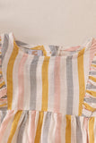 Multi stripe linen girl ruffle bubble