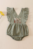 Sage linen floral embroidery ruffle bubble