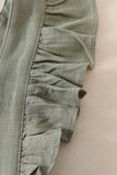 Sage linen floral embroidery ruffle bubble
