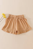 Beige linen ruffle shorts