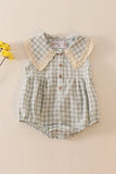 Green plaid linen button girl bubble