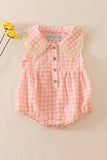 Blush plaid linen button girl bubble