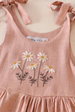 Mauve floral embroidery linen dress