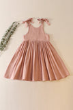 Mauve floral embroidery linen dress