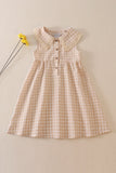 Cream plaid linen button dress