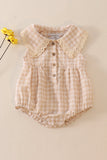 Cream plaid linen button girl bubble