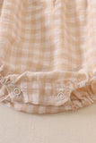 Cream plaid linen button girl bubble