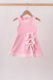 Pink Performance Bow Sash Scalloped Dress