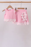 Pink scalloped active skorts set