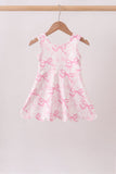 Pink Performance Bow Print Scalloped Dress