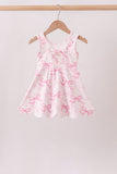 Pink Performance Bow Print Scalloped Dress