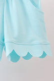 Light blue scalloped zipper shorts set