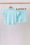 Light blue scalloped zipper shorts set