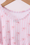 Premium blush bow stripe print ruffle bamboo dress