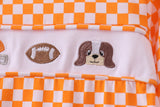 Orange Tennessee puppy bow embroidery checkered top