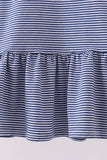 Premium Blue Auburn stripe tiger embroidery dress