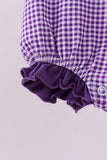 Premium Purple LSU tiger embroidery gingham ruffle bubble
