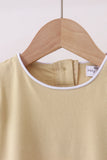 Khaki flutter sleeve scalloped top