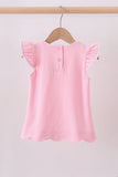 Pink flutter sleeve scalloped top