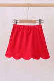 Red scallop hem bow skort
