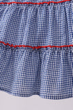 Blue crab embroidery gingham tiered dress