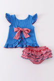 Premium Blue patriotic flag applique baby set