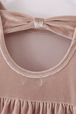 Premium Beige velvet tiered ruffle dress