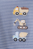 Blue stripe truck embroidery romper