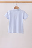 Blue stripe apple embroidery shirt
