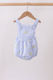 Blue stripe seersucker lemon embroidery ruffle bubble