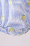 Blue stripe seersucker lemon embroidery ruffle bubble