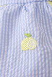 Blue stripe seersucker lemon embroidery ruffle bubble