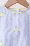 Blue stripe seersucker lemon embroidery scalloped bloomer set