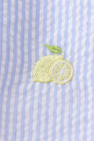 Blue stripe seersucker lemon embroidery scalloped bloomer set