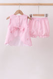 Pink stripe seersucker flamingo embroidery scalloped bloomer set