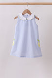 Blue stripe seersucker lemon applique dress