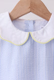 Blue stripe seersucker lemon applique dress