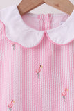 Pink stripe seersucker flamingo dress