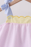 Pink stripe seersucker bow ruffle shorts set